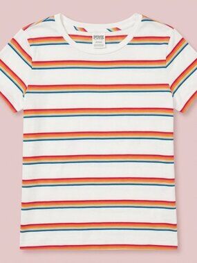 PINK by Victoria's Secret White Rainbow Striped Short Sleeve T-Shirt